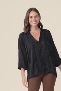 Trove Black Silk Ruffle Top