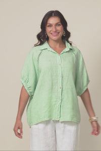 Huntley Aqua Linen Collared Shirt