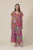 Nona Pink Tile Crinkle Cotton Maxi Dress,Video