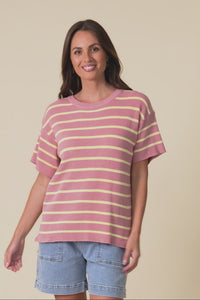 Fabian Blush Stripe Cotton Knit Top