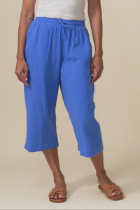 Harvey Cobalt Cotton Cheesecloth Cropped Pants