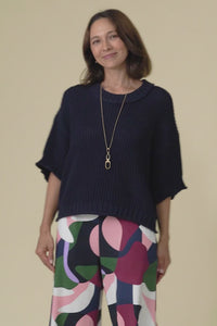 Luela Navy Half Sleeve Knit Jumper,Video