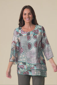 Phil Teal Leaf Layered Top