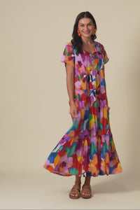 Nona Pink Bloom Crinkle Cotton Maxi Dress