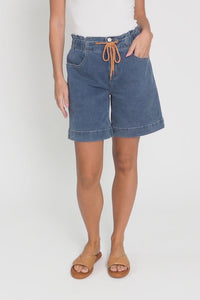 Lizzy Dark Blue Denim Drawstring Shorts