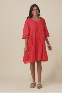 Portia Red Cotton Asymmetrical Dress