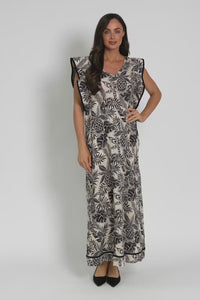 Whitney Black Leaf Linen Maxi Dress