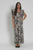 Whitney Black Leaf Linen Maxi Dress
