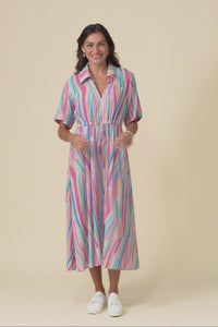 Leigh Pink Stripe Tie Dress