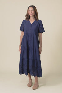 Lilith Navy Embroidered Cotton Dress,video