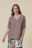 Anna Mocha Linen V Neck Top,video