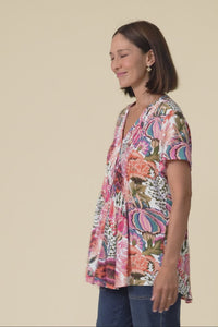 Isobel Pink Garden Button Top
