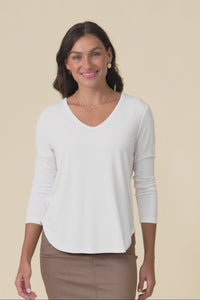 Sia White Bamboo V Neck Top