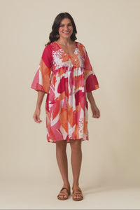 Ava Pink Abstract Cotton Pocket Dress