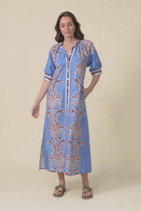 Brianne Blue Abstract Cotton Tie Dress,video