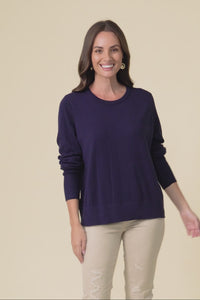 Sunny Navy Long Sleeve Knit Top