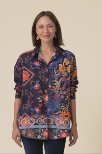 Meyer Navy Botanical Cotton Shirt
