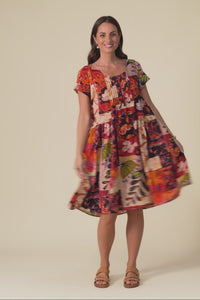 Hanoi Red Mosaic Cotton Blend Dress