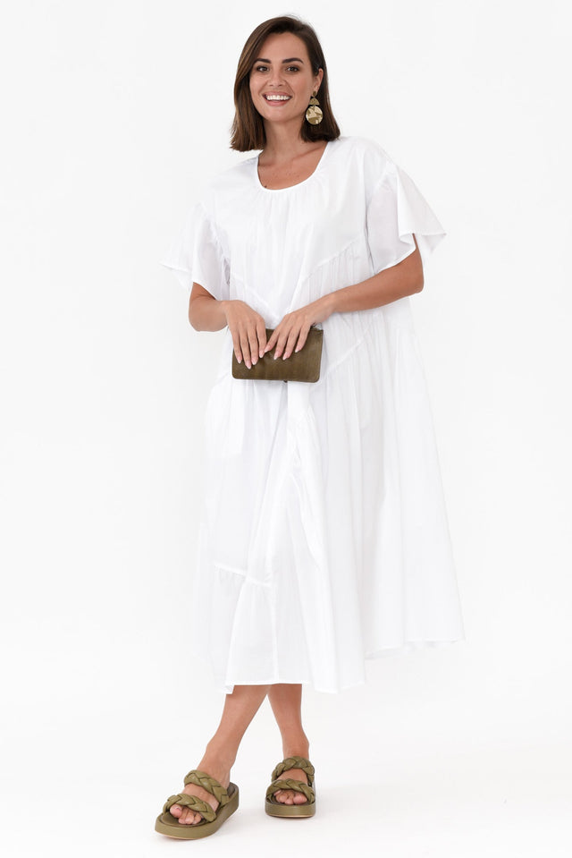 Alena White Angle Tier Cotton Dress