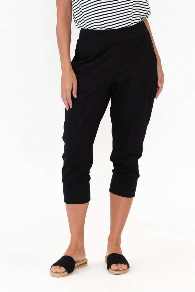 Alexia Black Cotton Cropped Jogger Pants image 1