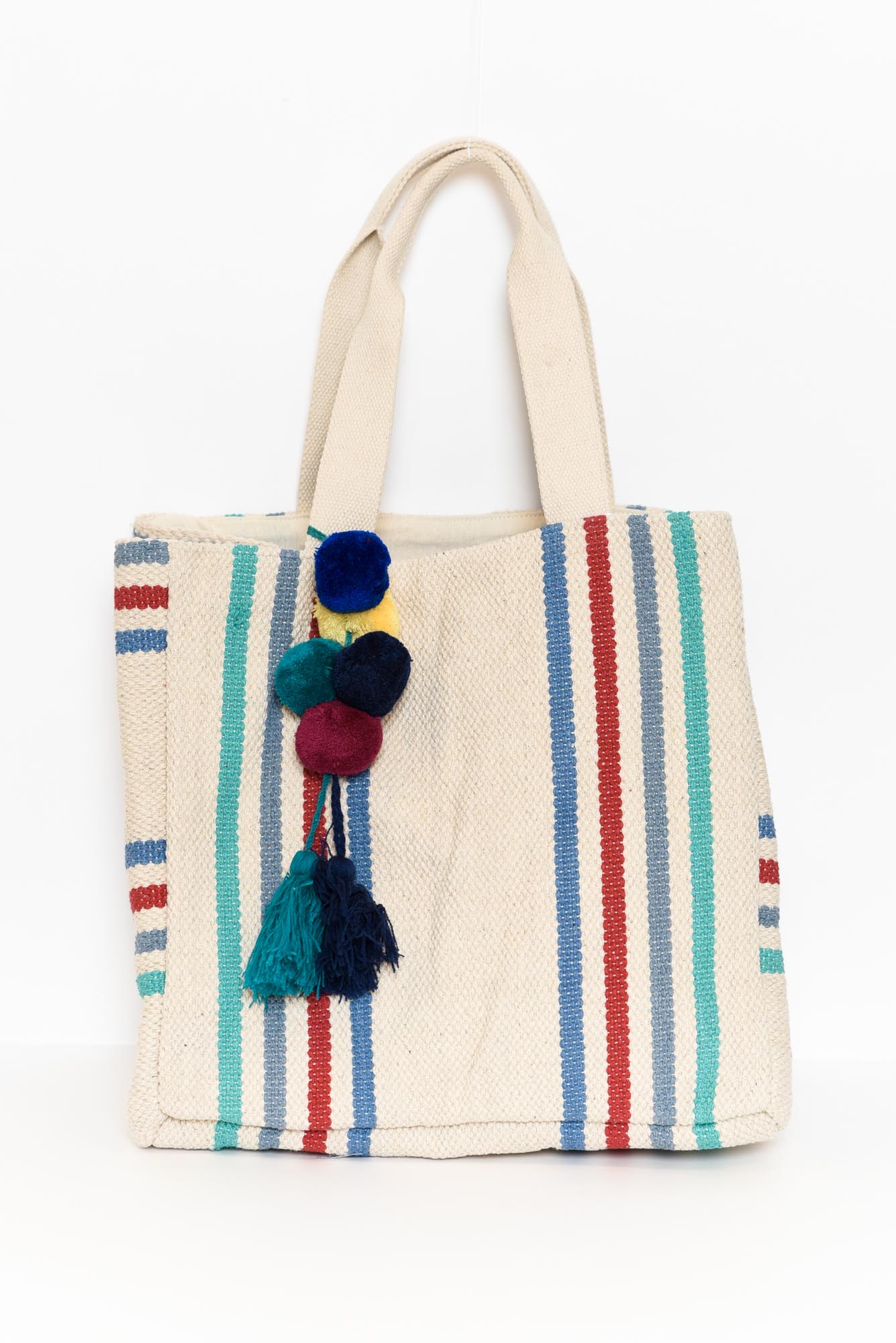 Beaumont Natural Stripe Tassel Tote Bag - Blue Bungalow NZ