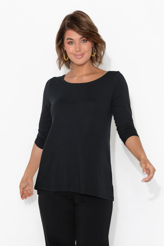 Black 3/4 Sleeve Micro Modal Swing Top