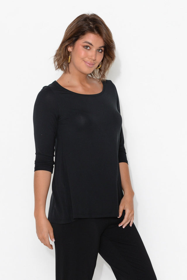 Black 3/4 Sleeve Micro Modal Swing Top