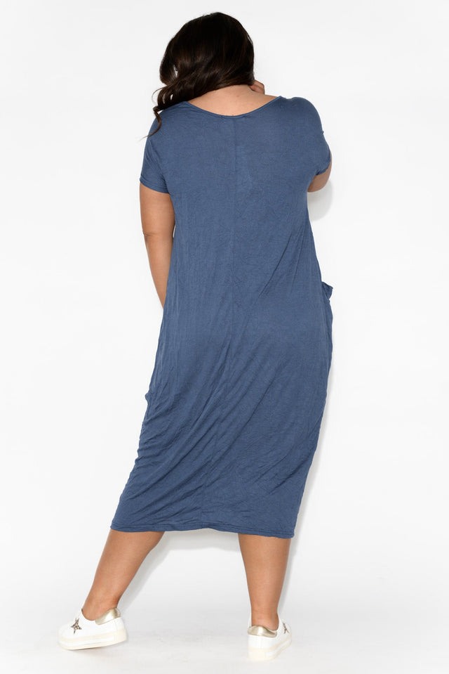 Blue Pocket Crinkle Cotton Maxi Dress