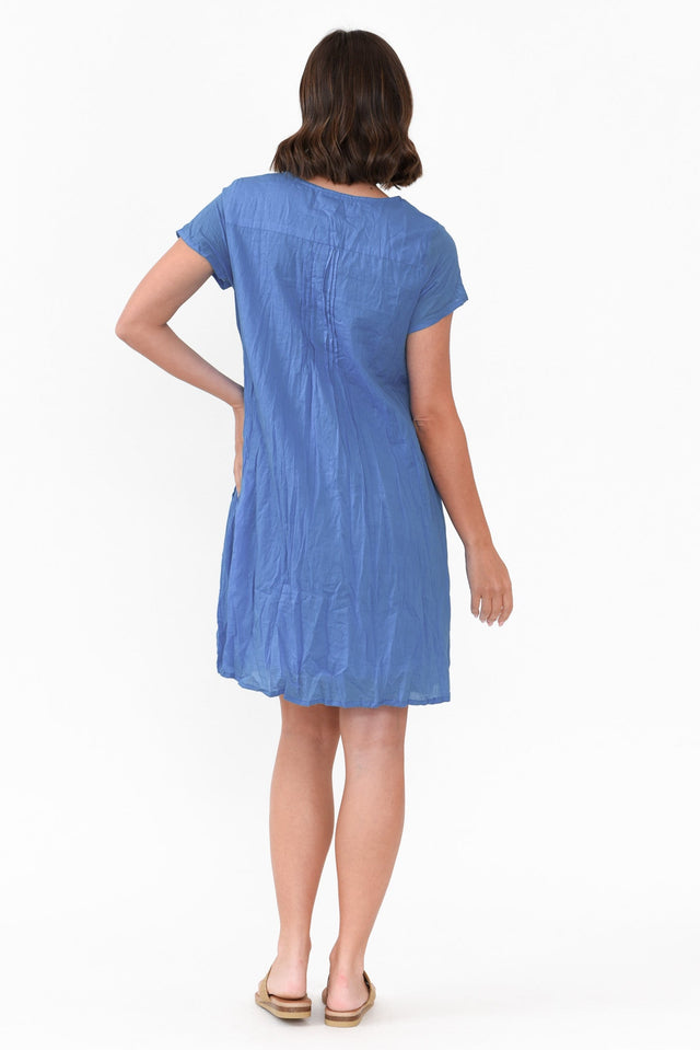 Sabina Cobalt Crinkle Cotton Dress