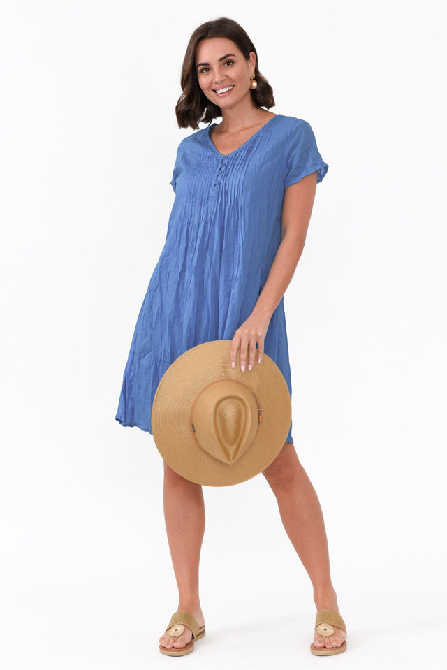 Sabina Cobalt Crinkle Cotton Dress