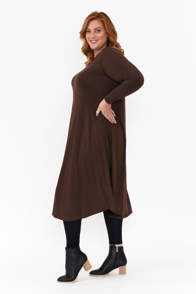 Chocolate Marle Long Sleeved Micro Modal Drape Dress image 9