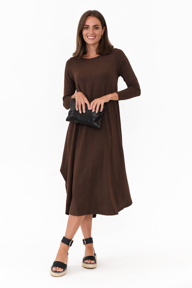 Chocolate Marle Long Sleeved Micro Modal Drape Dress