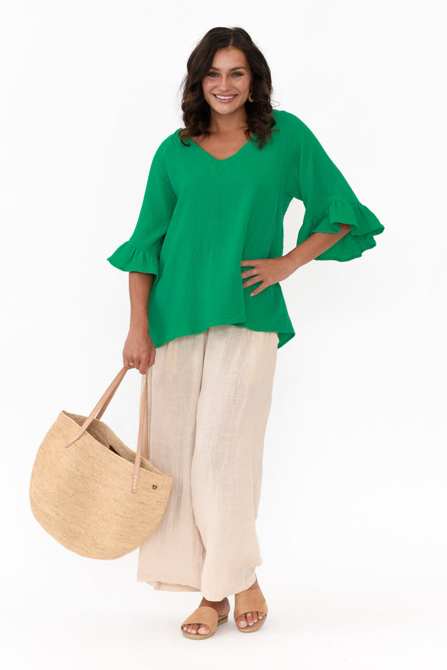 Corey Green Crinkle Cotton Frill Top