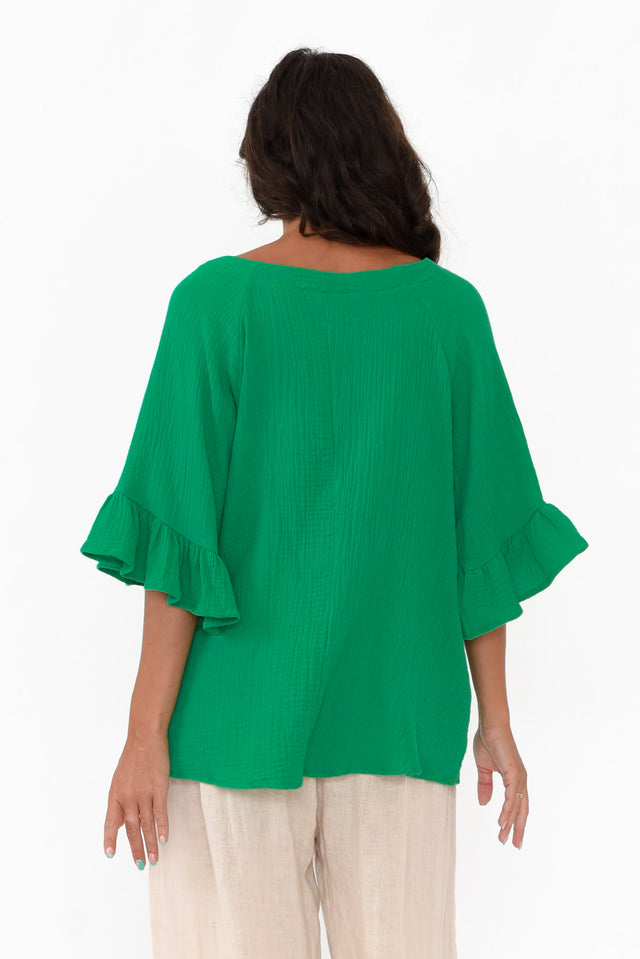 Corey Green Crinkle Cotton Frill Top