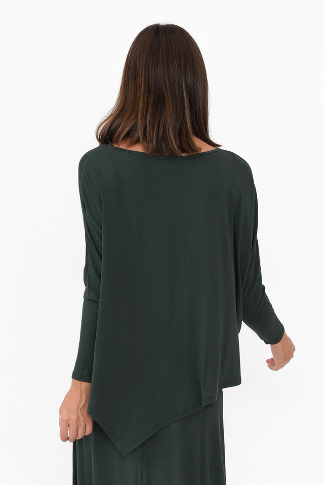 Dark Green Bamboo Relaxed Boatneck Top