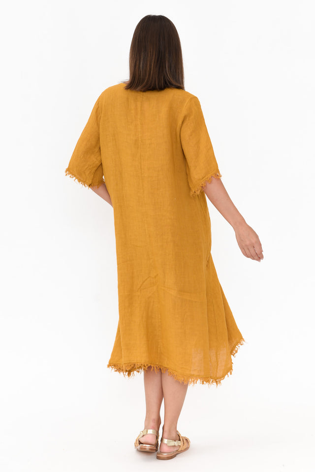 Desmond Mustard Linen Frayed Dress image 4