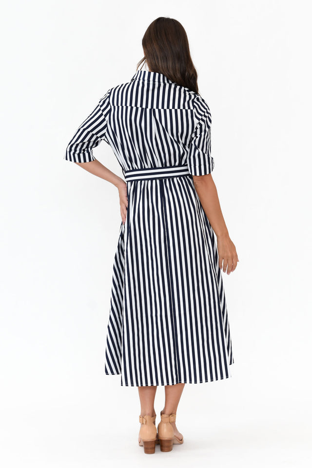 Grace Navy Stripe Cotton Poplin Dress