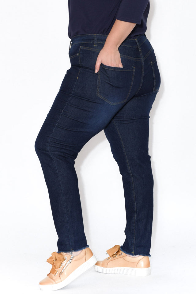 Indiana Dark Denim Frayed Slim Fit Jeans image 10