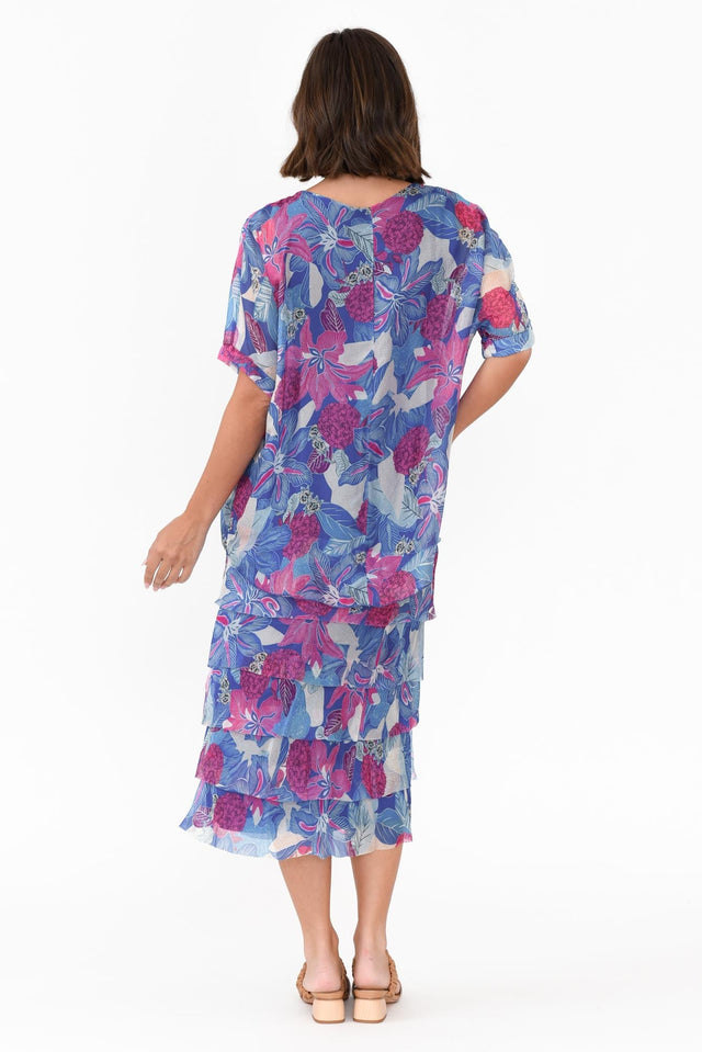 Katerina Blue Tropical Silk Overlay Maxi Dress image 4