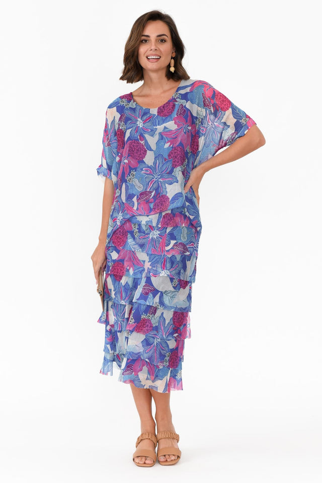 Katerina Blue Tropical Silk Overlay Maxi Dress image 6