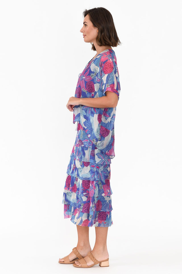 Katerina Blue Tropical Silk Overlay Maxi Dress image 3