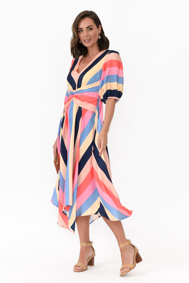 Keanu Carnival Stripe V Neck Dress   alt text|model:MJ;wearing:AU 8 / US 4