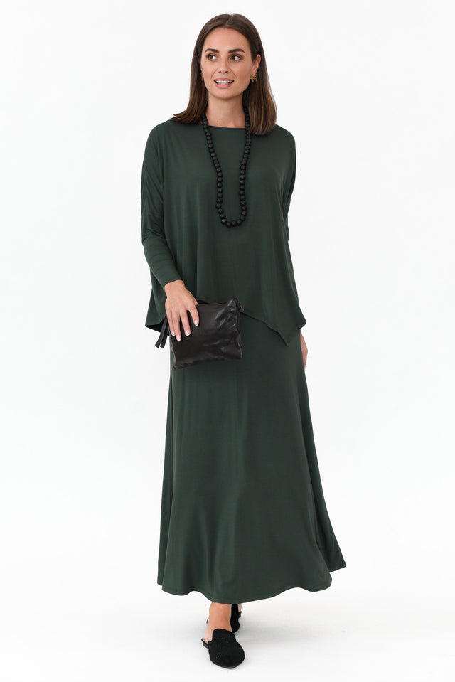 Dark Green Bamboo Relaxed Boatneck Top