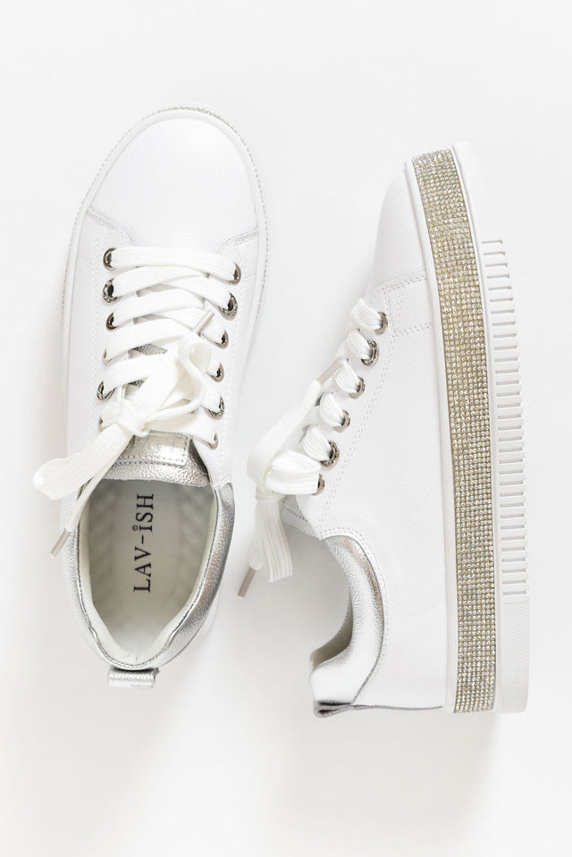 Lange White Leather Diamante Sneaker image 3