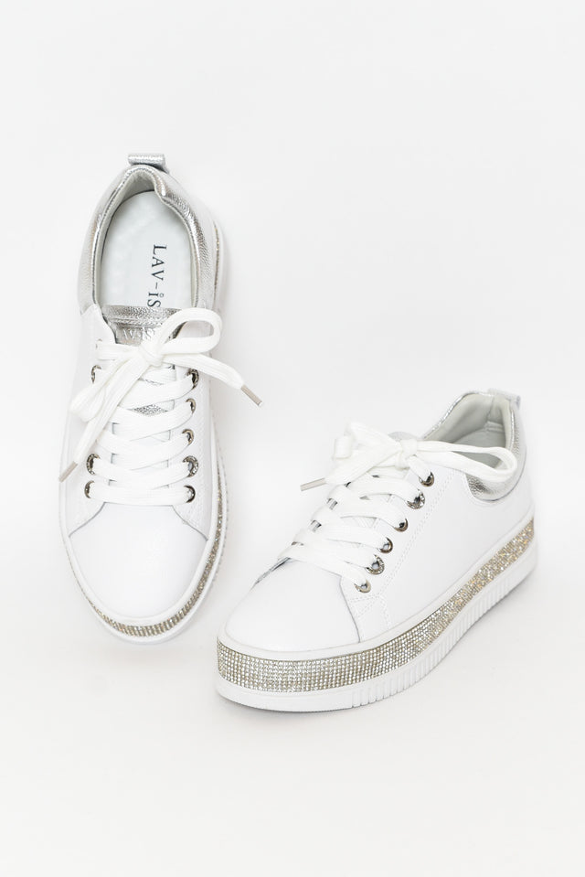 Lange White Leather Diamante Sneaker image 1