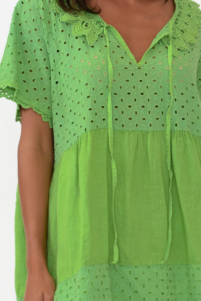 Larsa Green Linen Embroidered Collared Dress image 5