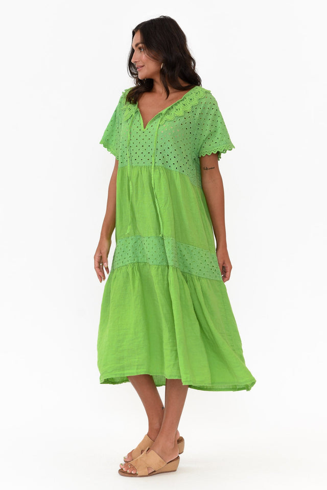 Larsa Green Linen Embroidered Collared Dress image 3