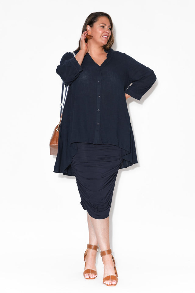 Ross Navy Bamboo Ruched Skirt