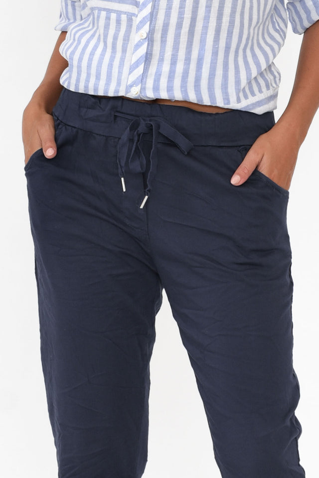 Lyle Navy Cotton Blend Stretch Pants image 3