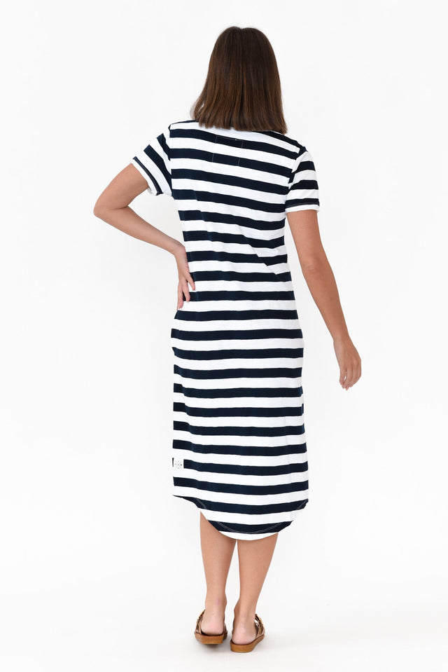 Maeve Navy Stripe Cotton Midi Dress